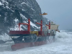MSC Baltic III cargo ship and helicopter.